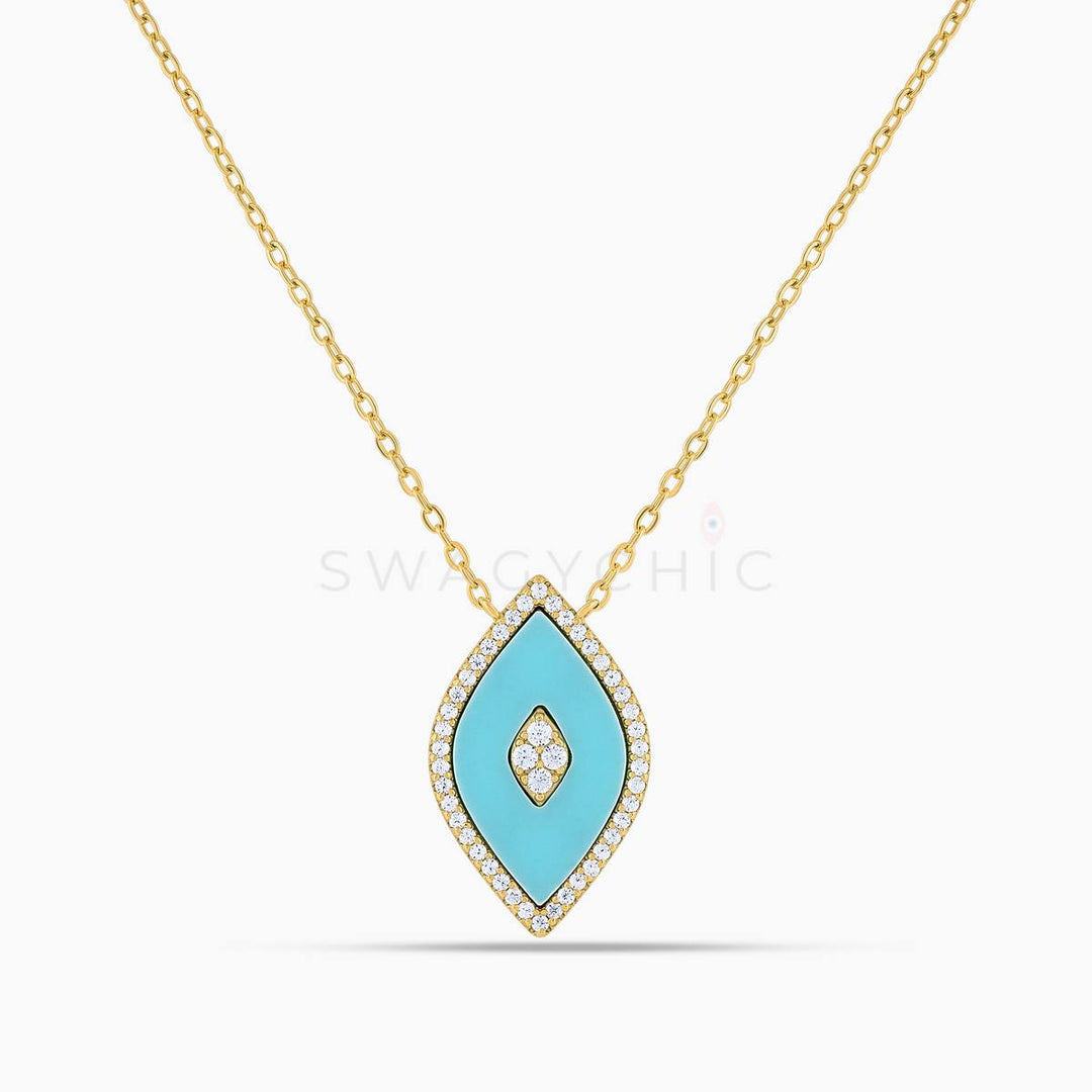 Elevated Eye Turquoise Necklace, a gold evil eye necklace with a turquoise eye, by Swagychic