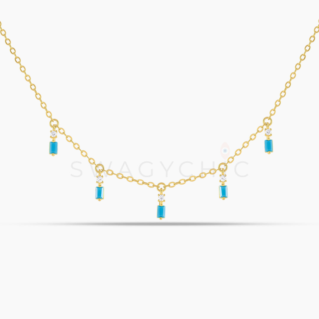 Baguette Point Turquoise Dangle Choker - Swagychic