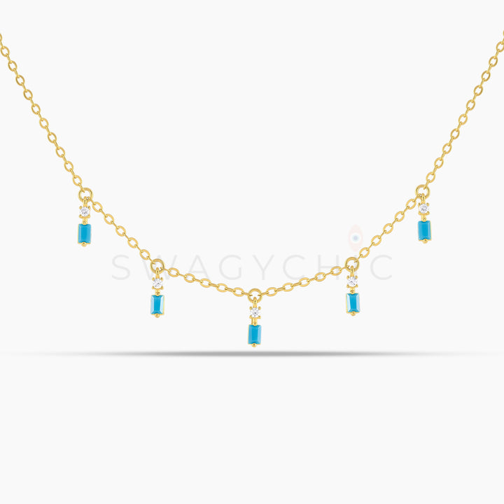 Baguette Point Turquoise Dangle Choker - Swagychic