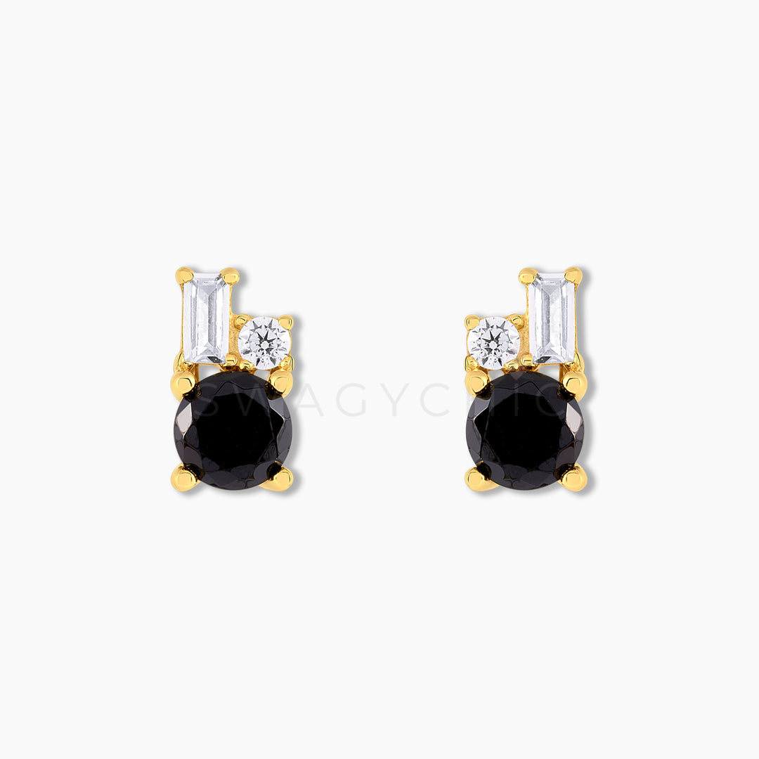 Oval Baguette Point Studs Gold - Swagychic