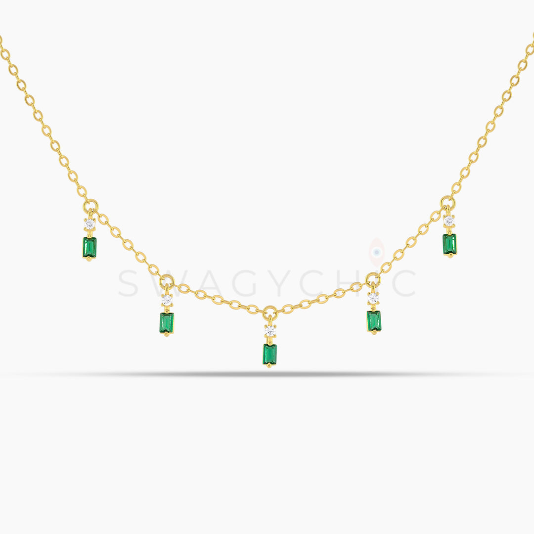 Baguette Point Green Dangle Choker - Swagychic