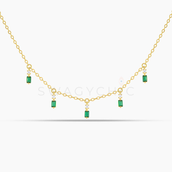 Baguette Point Green Dangle Choker - Swagychic