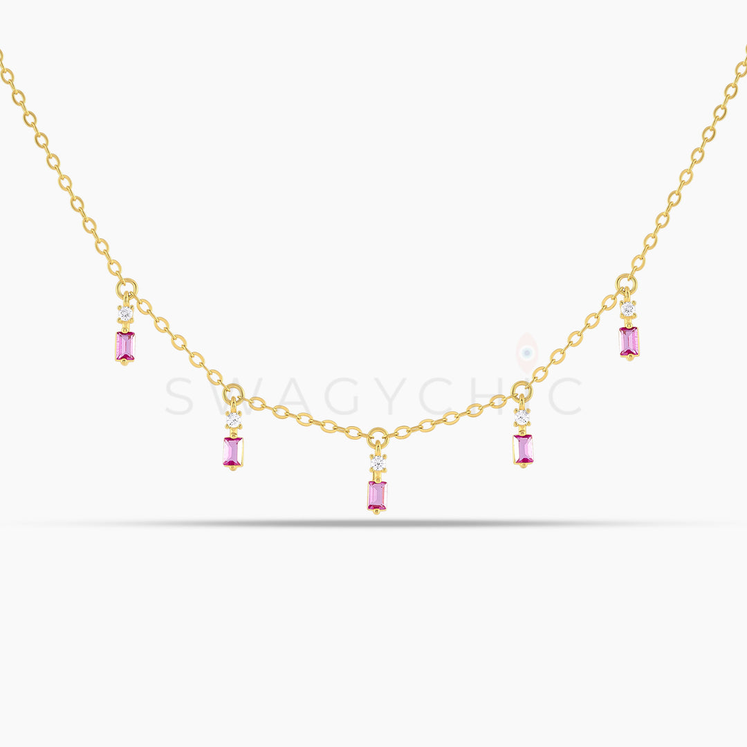 Baguette Point Pink Dangle Choker - Swagychic