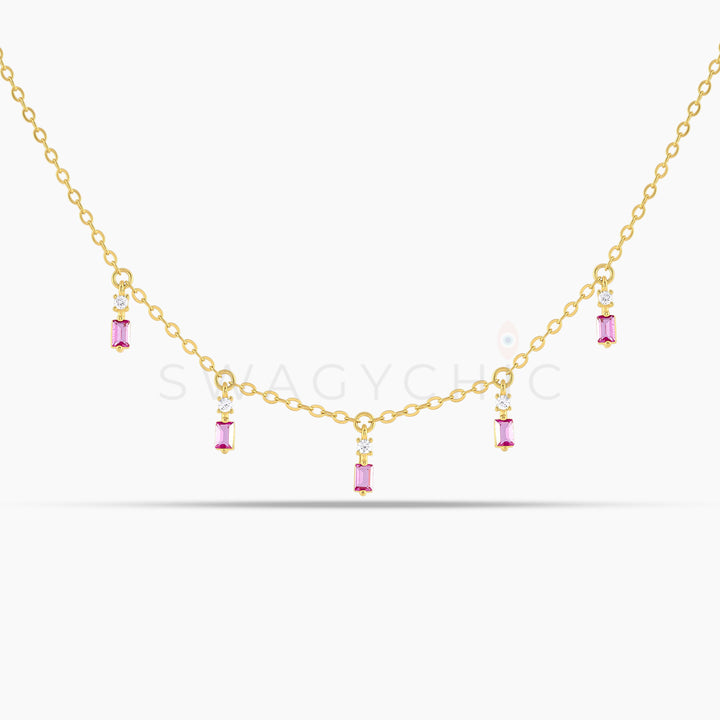 Baguette Point Pink Dangle Choker - Swagychic