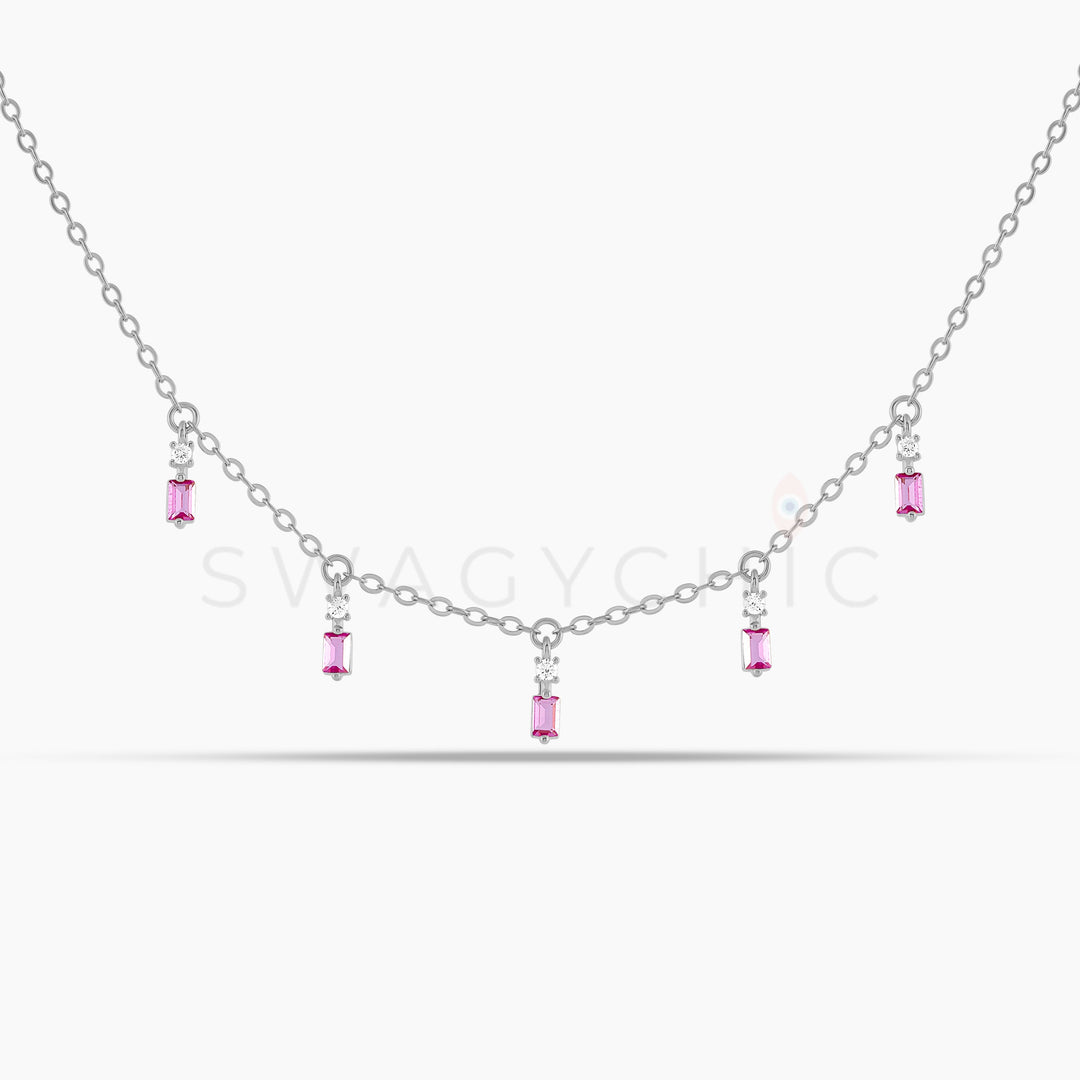 Baguette Point Pink Dangle Choker - Swagychic