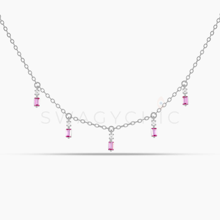 Baguette Point Pink Dangle Choker - Swagychic