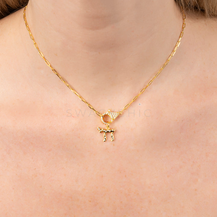 Bezel Chai Charm Link Necklace - Swagychic