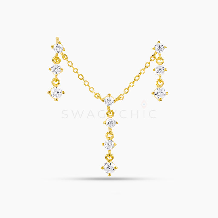CZ Chain Double Drop Double Piercing - Swagychic