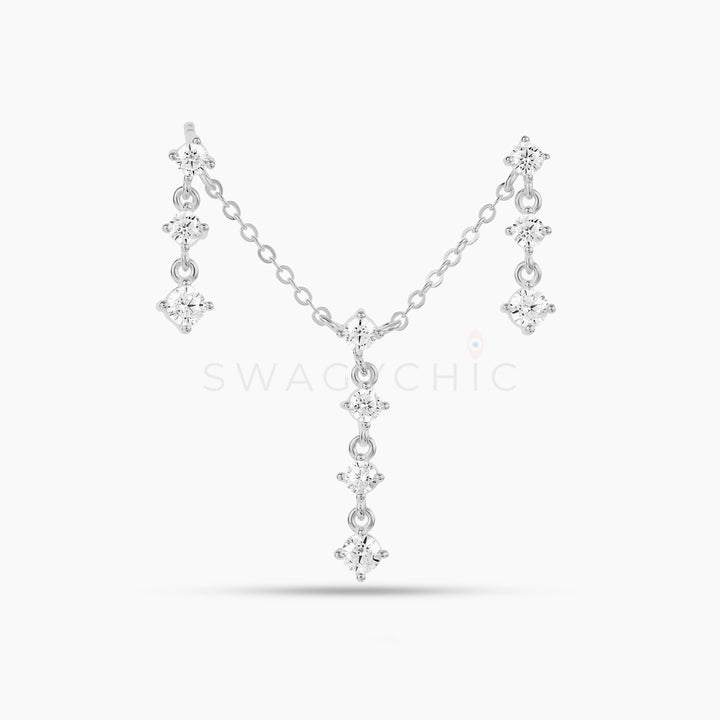 CZ Chain Double Drop Double Piercing - Swagychic