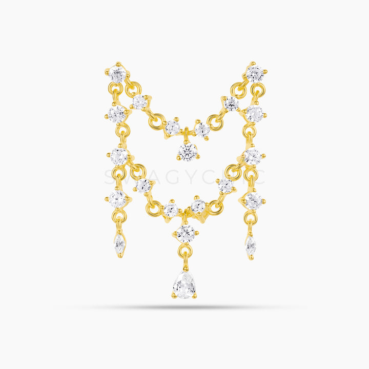 CZ Elegance Chain Double Drop Double Piercing - Swagychic