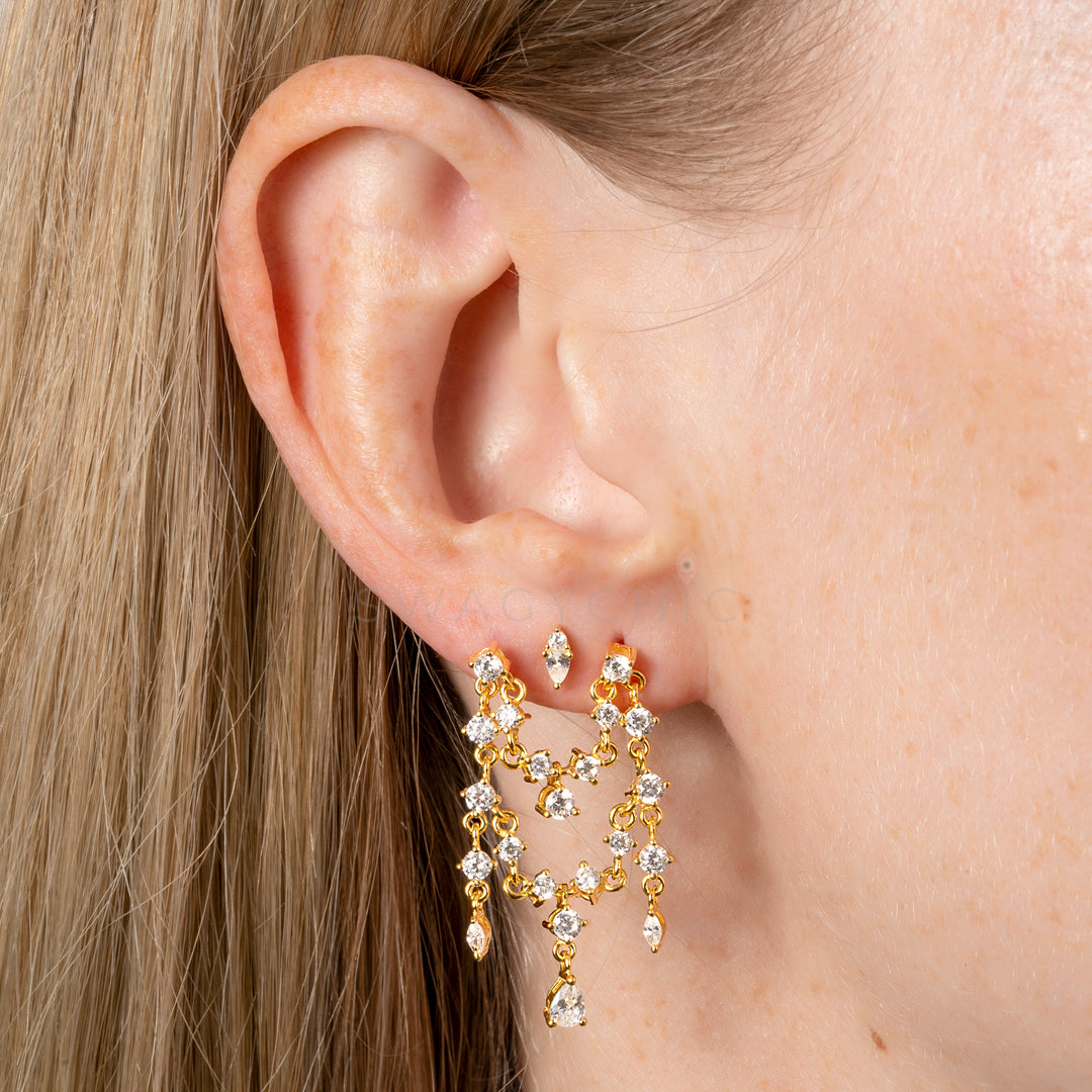 CZ Elegance Chain Double Drop Double Piercing - Swagychic