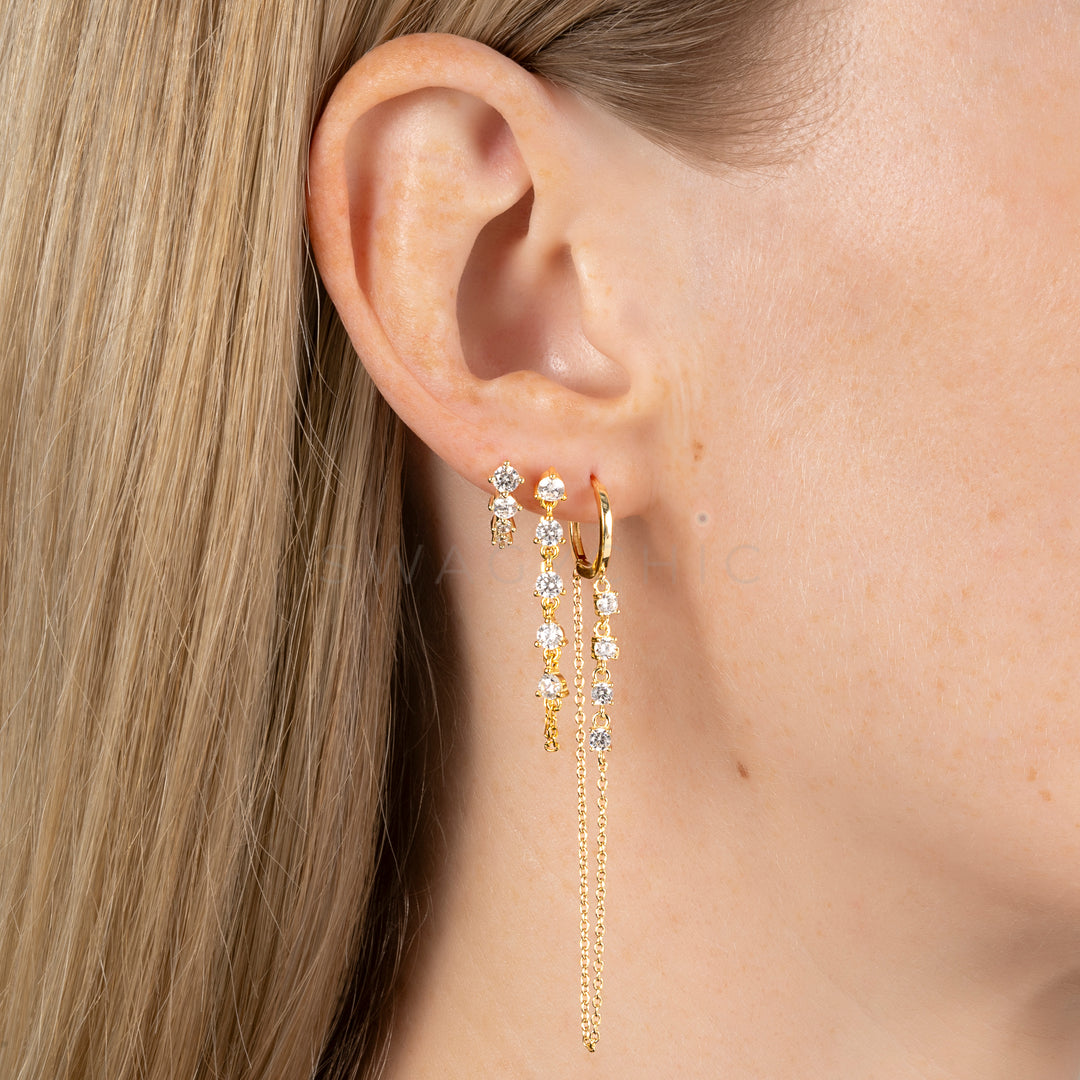 Crystal Dangle Chain Huggies - Swagychic