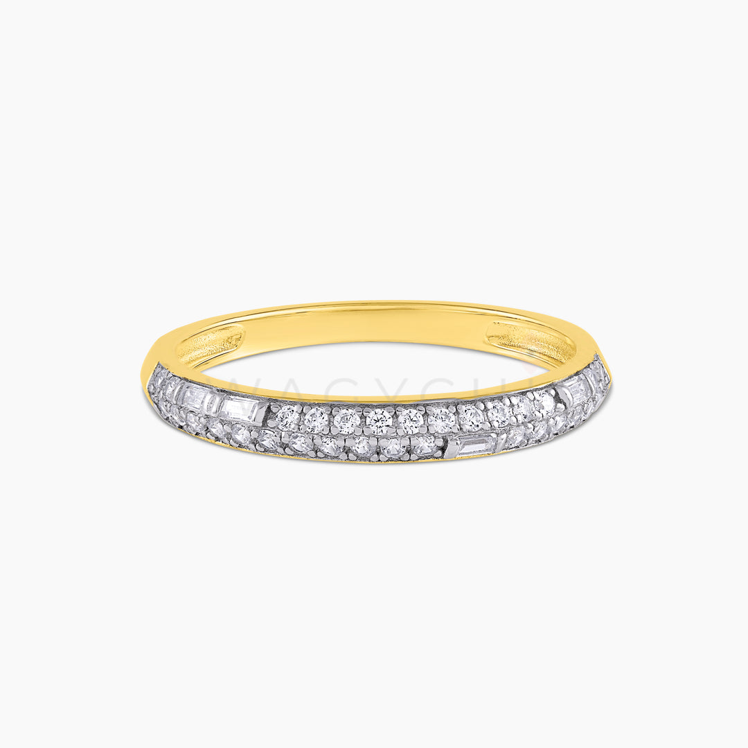 Curved Speckled Baguette Pave Ring - Gold - Swagychic