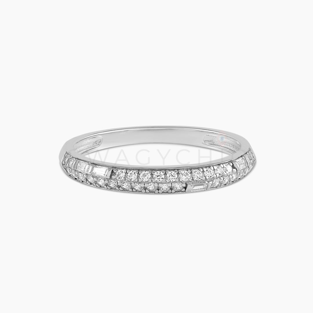 Curved Speckled Baguette Pave Ring - Silver - Swagychic