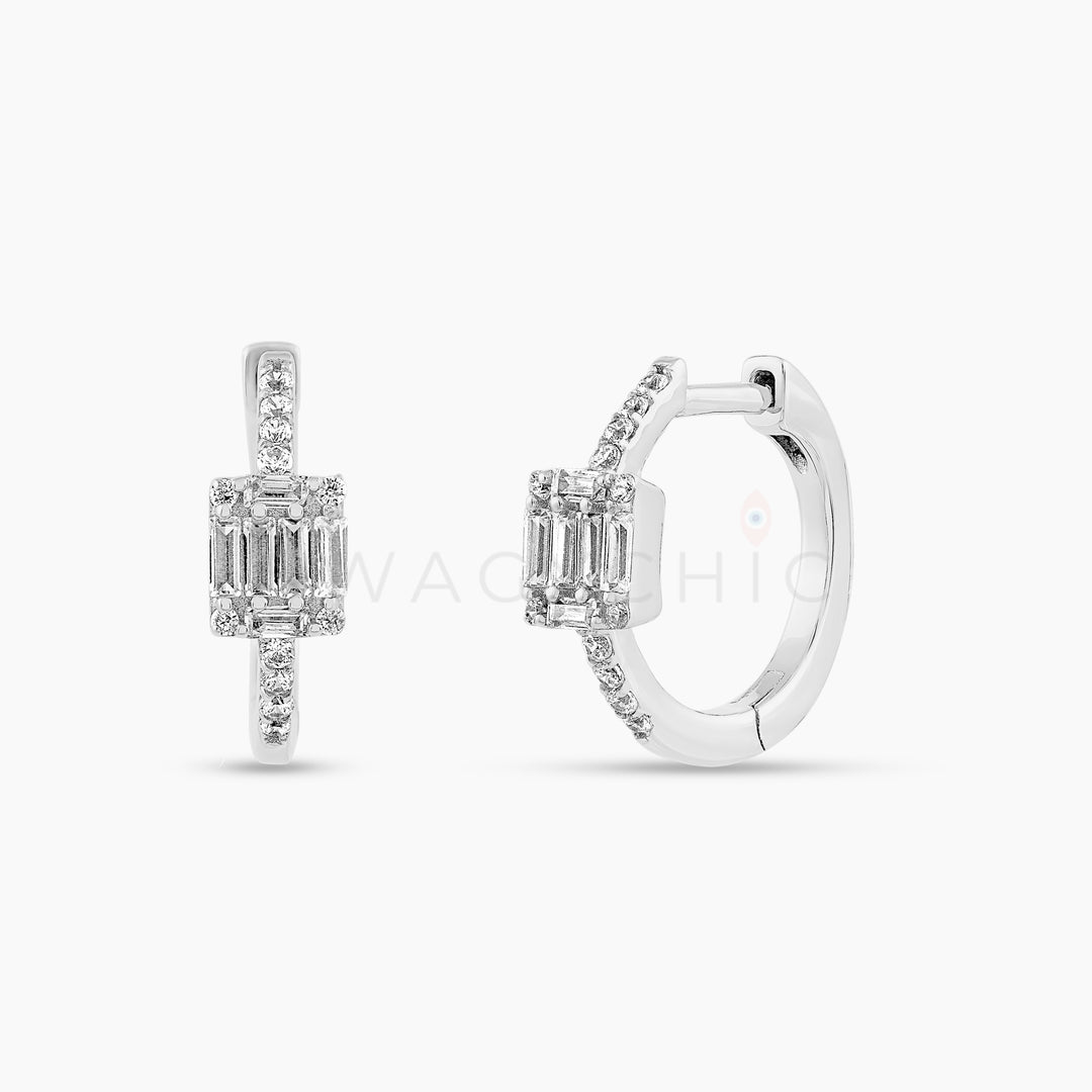 Cushion Baguette Huggies - Silver - Swagychic
