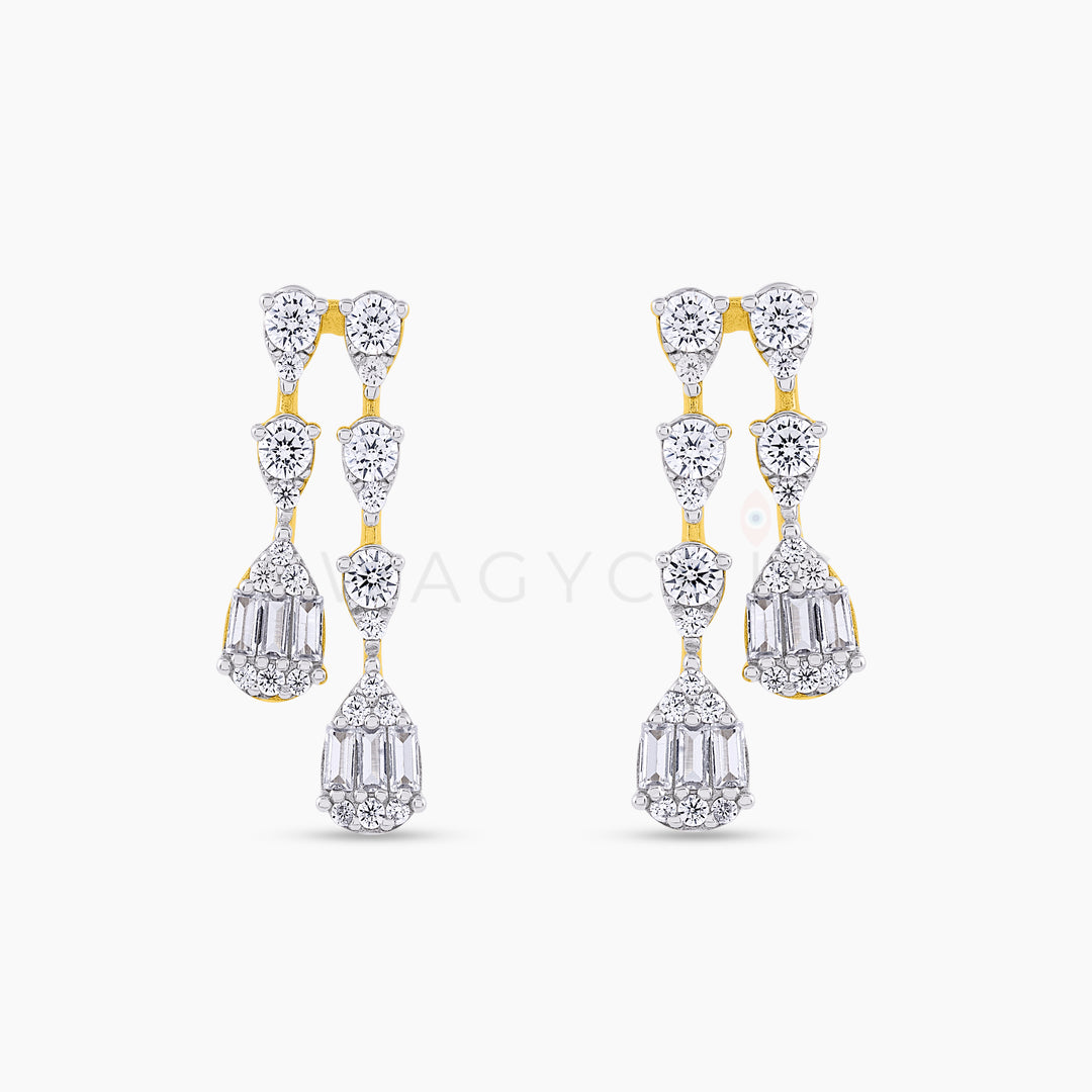 Double Cushion Baguette Teardrop Drop Earrings - Gold - Swagychic
