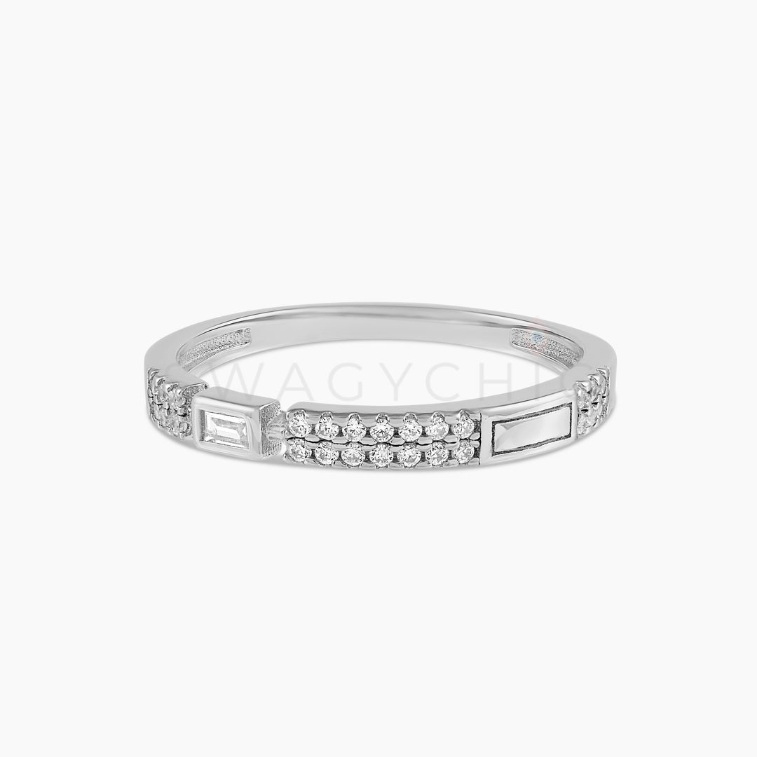 Double Pave Single Frame Square Ring - Silver - Swagychic