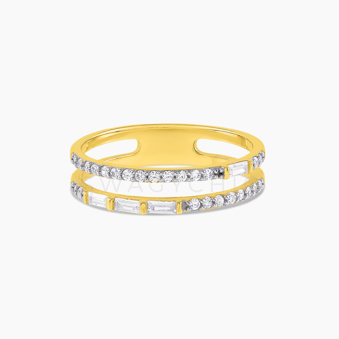 Double Spaced Baguette Pave Ring - Gold - Swagychic