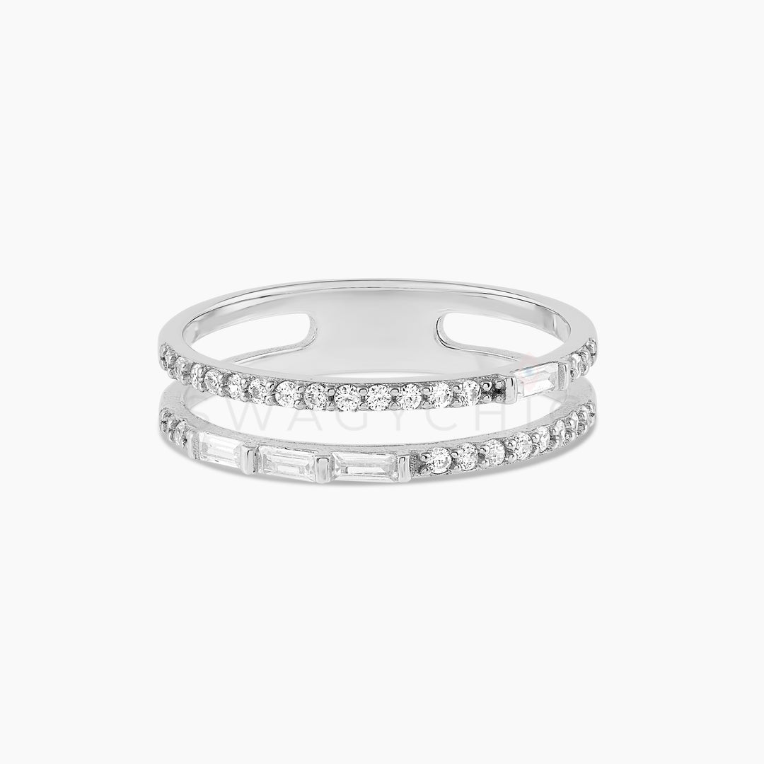 Double Spaced Baguette Pave Ring - Silver - Swagychic