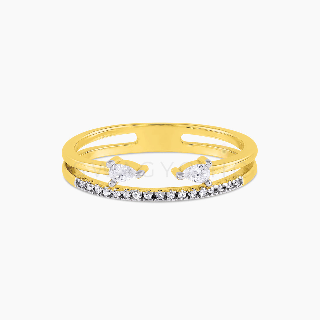 Double Teardrop Arrow Pave Ring - Gold - Swagychic