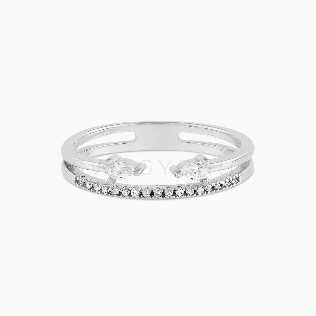 Double Teardrop Arrow Pave Ring - Silver - Swagychic