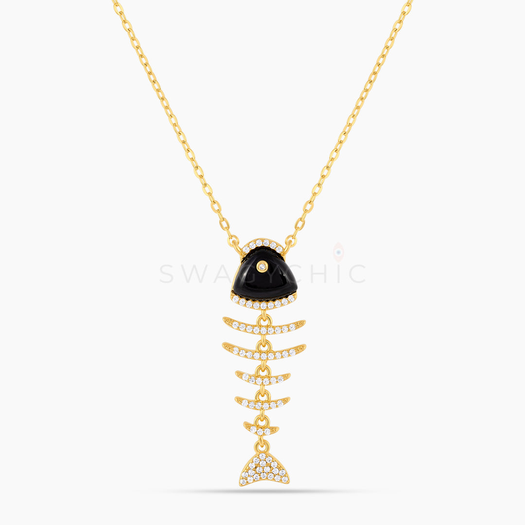 Elevated Fish Black Onyx Necklace (Wholesale) - Swagychic