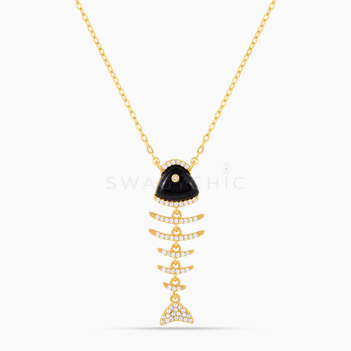 Elevated Fish Black Onyx Necklace (Wholesale) - Swagychic