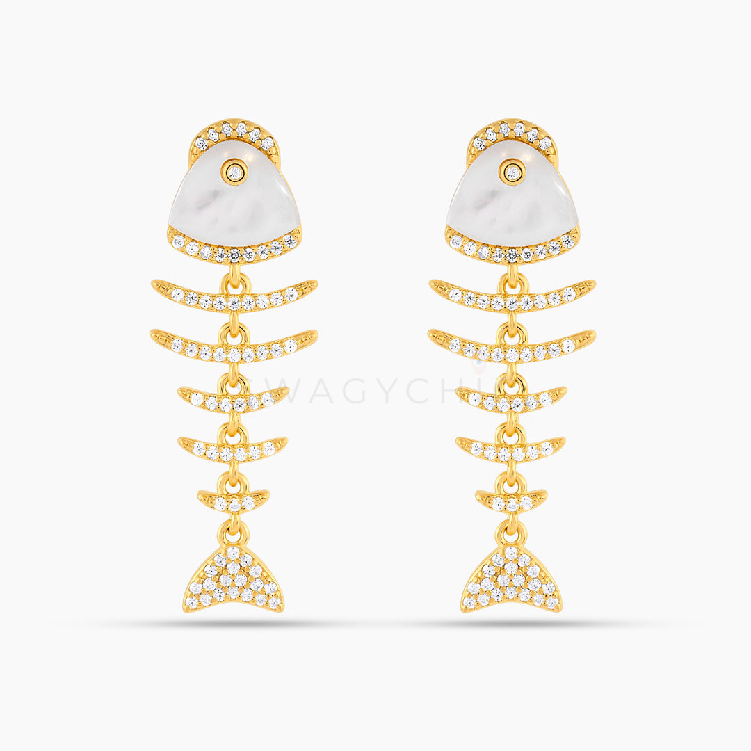 Elevated Fish Mother of Pearl Drop Earrings (Wholesale) - Swagychic