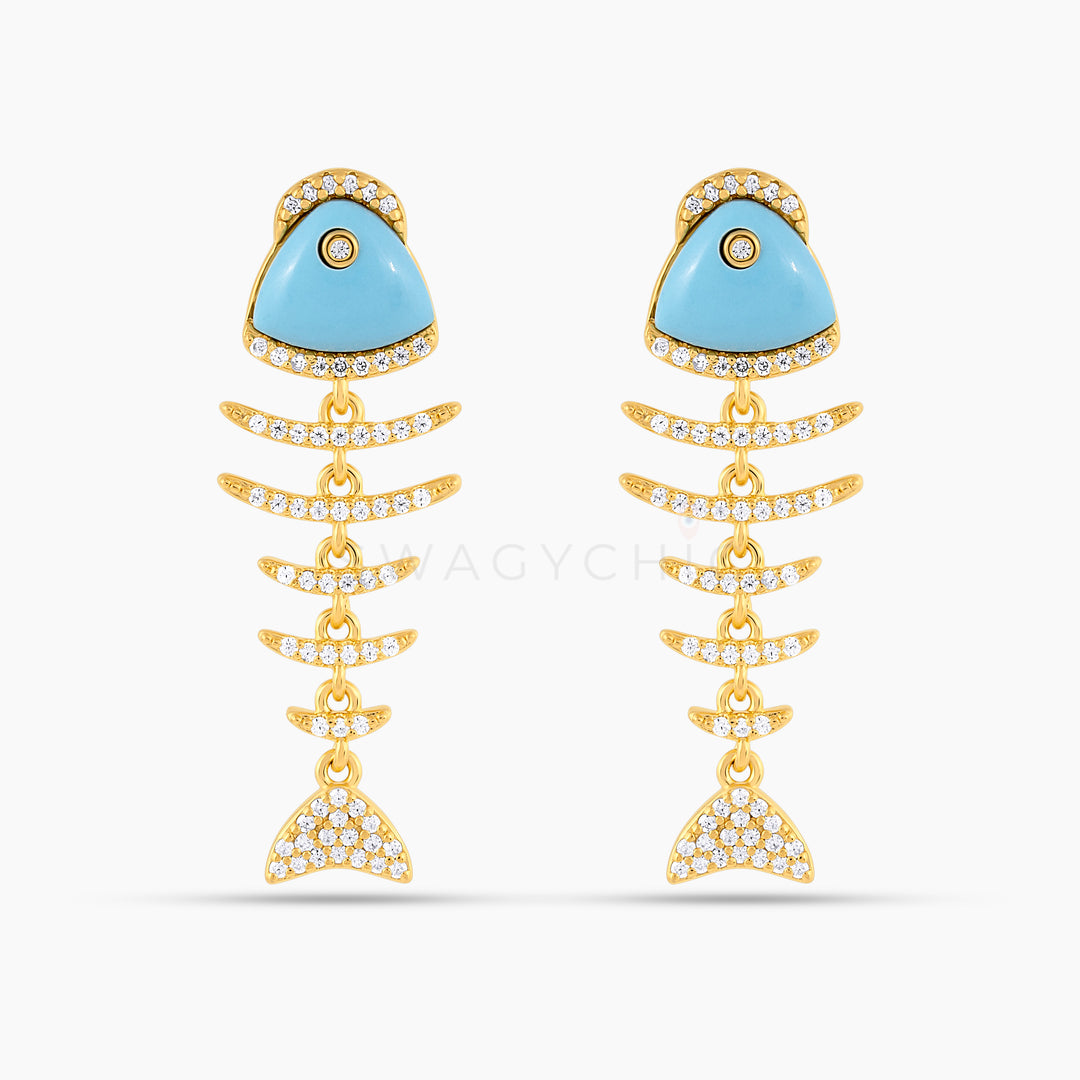 Elevated Fish Turquoise Drop Earrings (Wholesale) - Swagychic