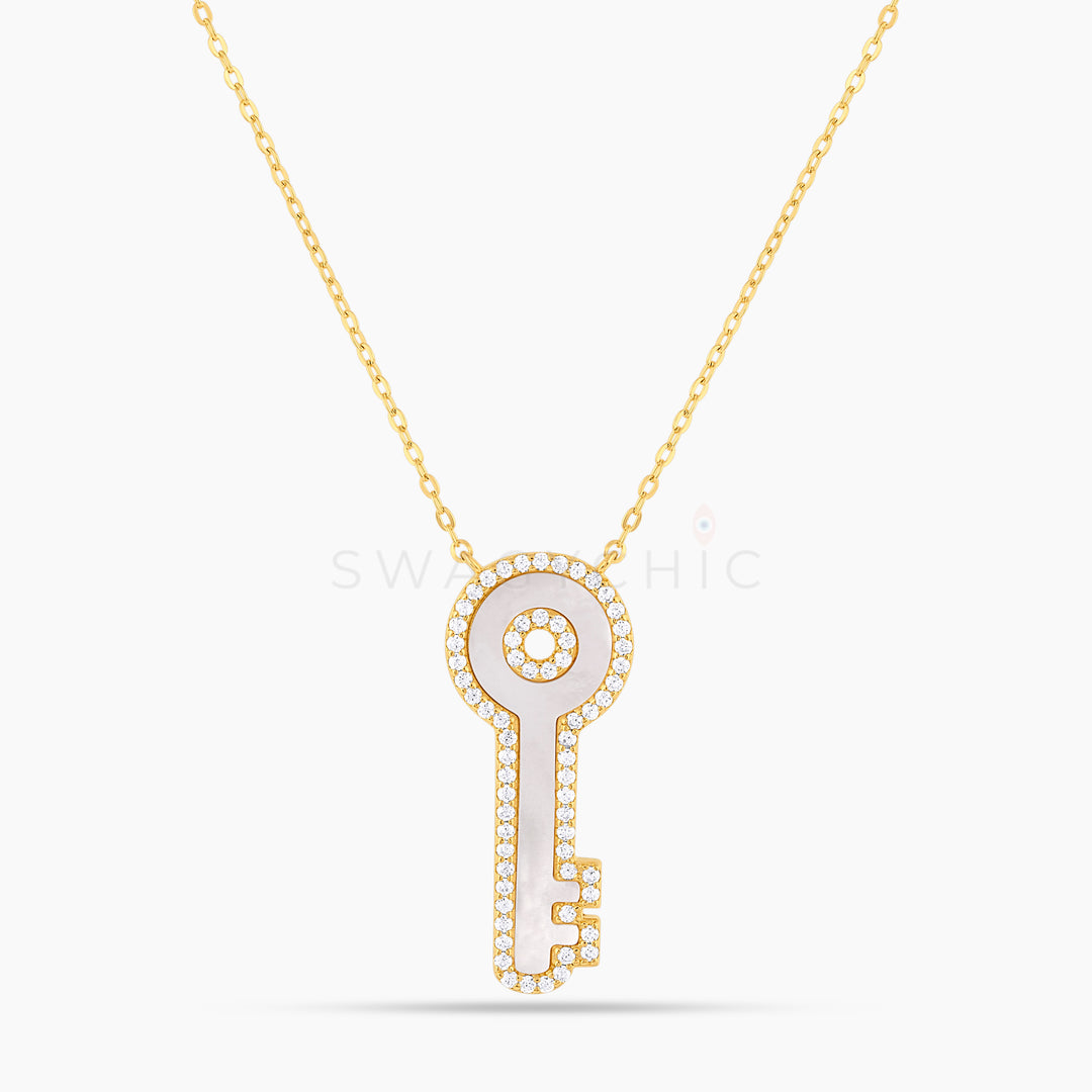 Elevated Key Mother of Pearl Necklace (Wholesale) - Swagychic
