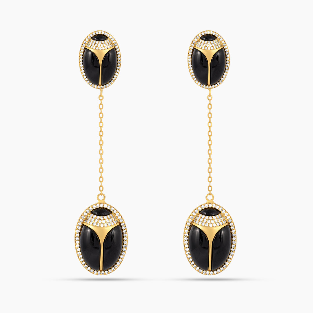 Elevated Scarab Black Onyx Drop Earrings