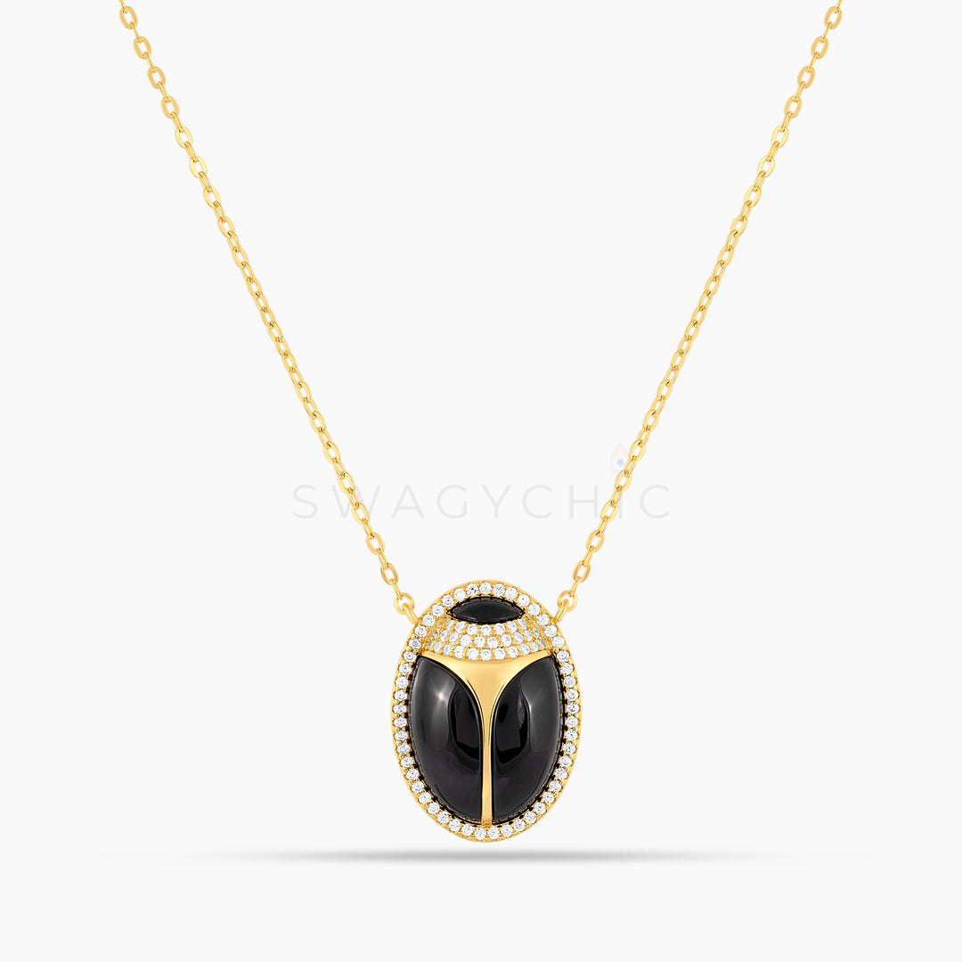 Elevated Scarab Black Onyx Necklace (Wholesale) - Swagychic
