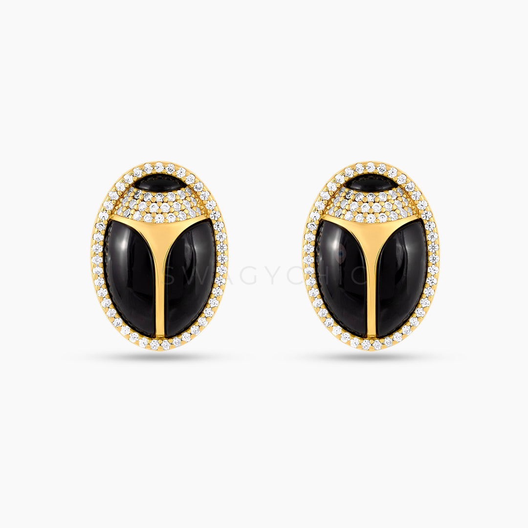 Elevated Scarab Black Onyx Studs (Wholesale) - Swagychic