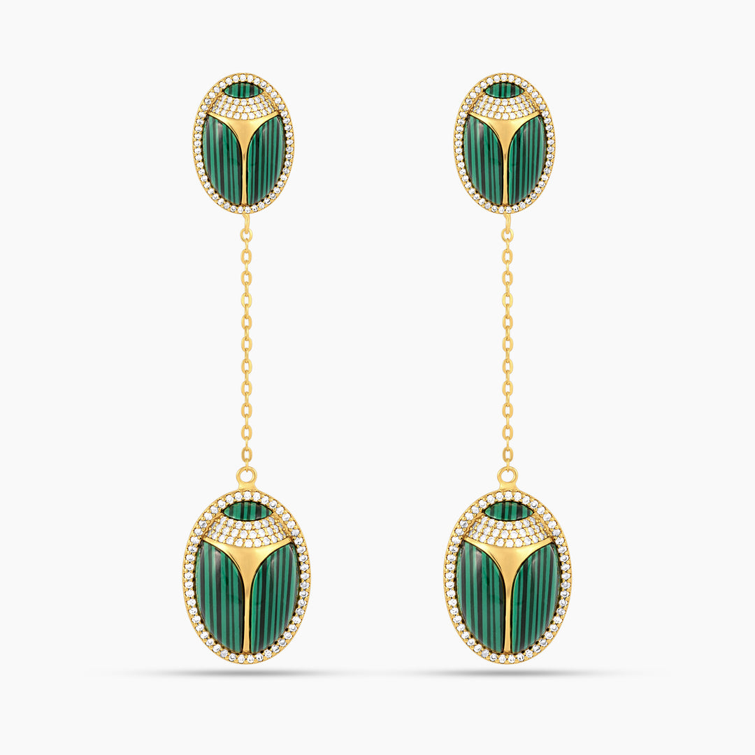 Elevated Scarab Malachite Drop Earrings
