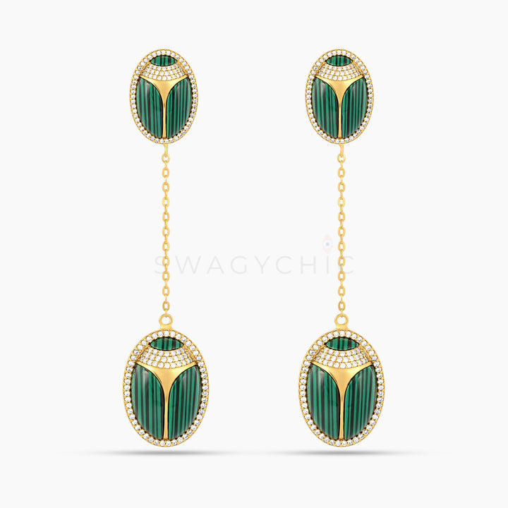 Elevated Scarab Malachite Drop Earrings (Wholesale) - Swagychic