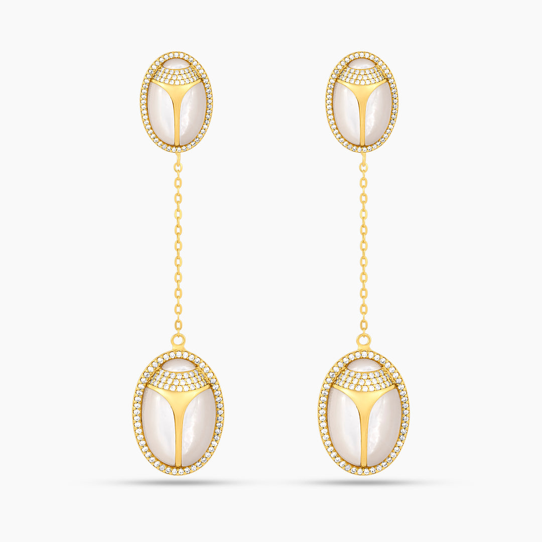 Elevated Scarab Mother of Pearl Drop Earrings