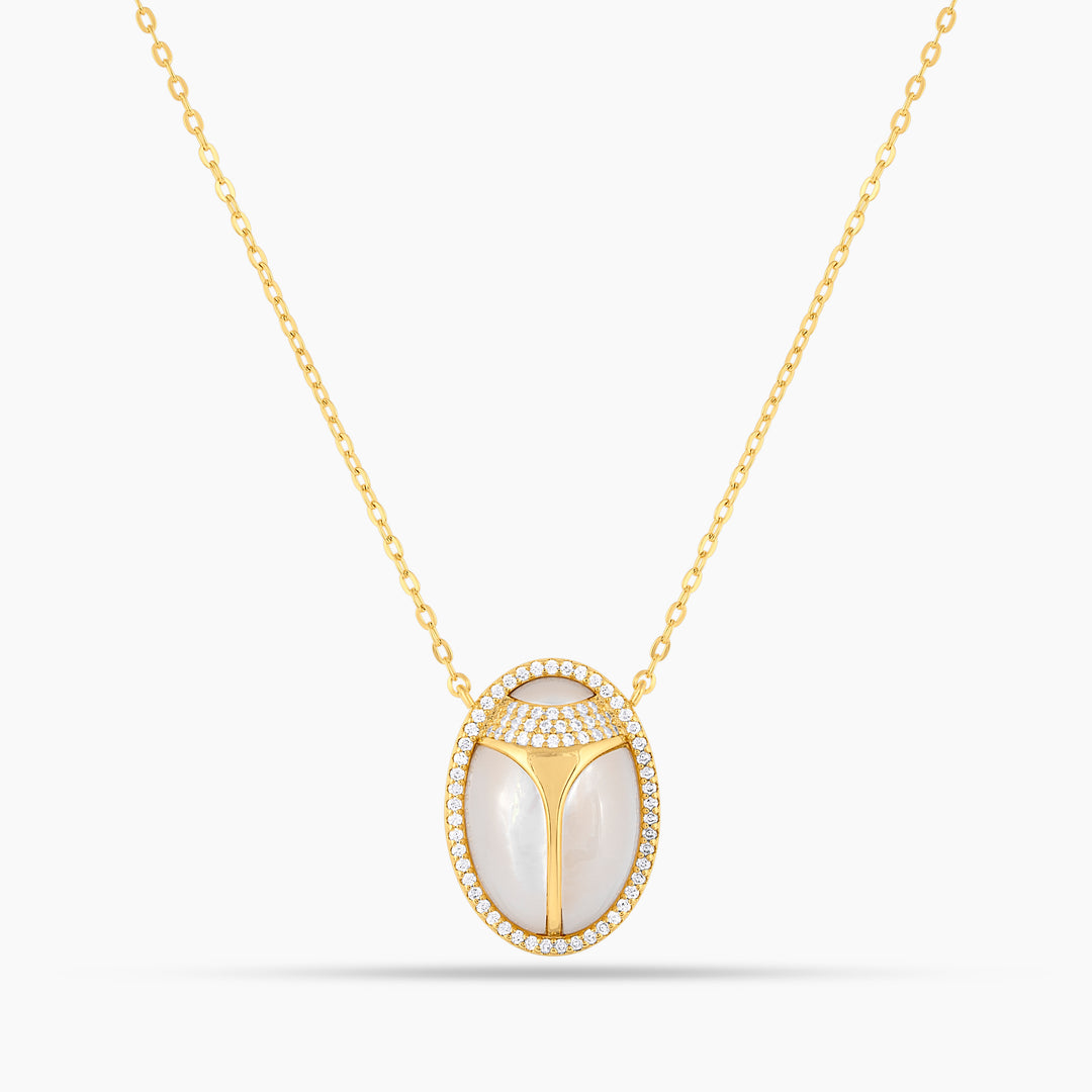 Elevated Scarab Mother of Pearl Necklace