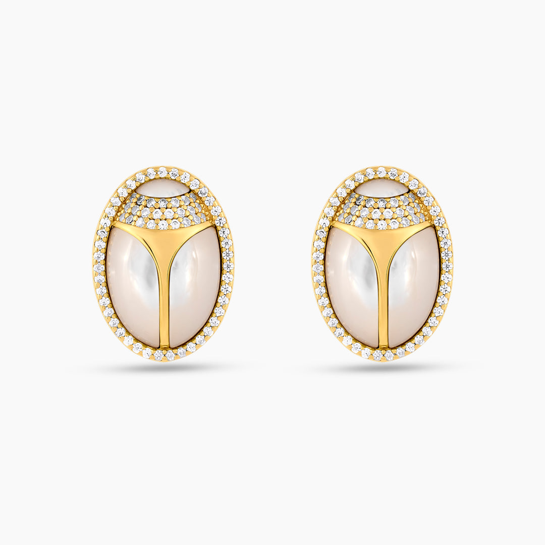 Elevated Scarab Mother of Pearl Studs