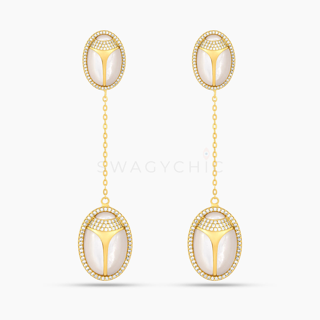 Elevated Scarab Mother of Pearl Drop Earrings (Wholesale) - Swagychic