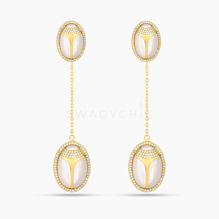 Elevated Scarab Mother of Pearl Drop Earrings (Wholesale) - Swagychic
