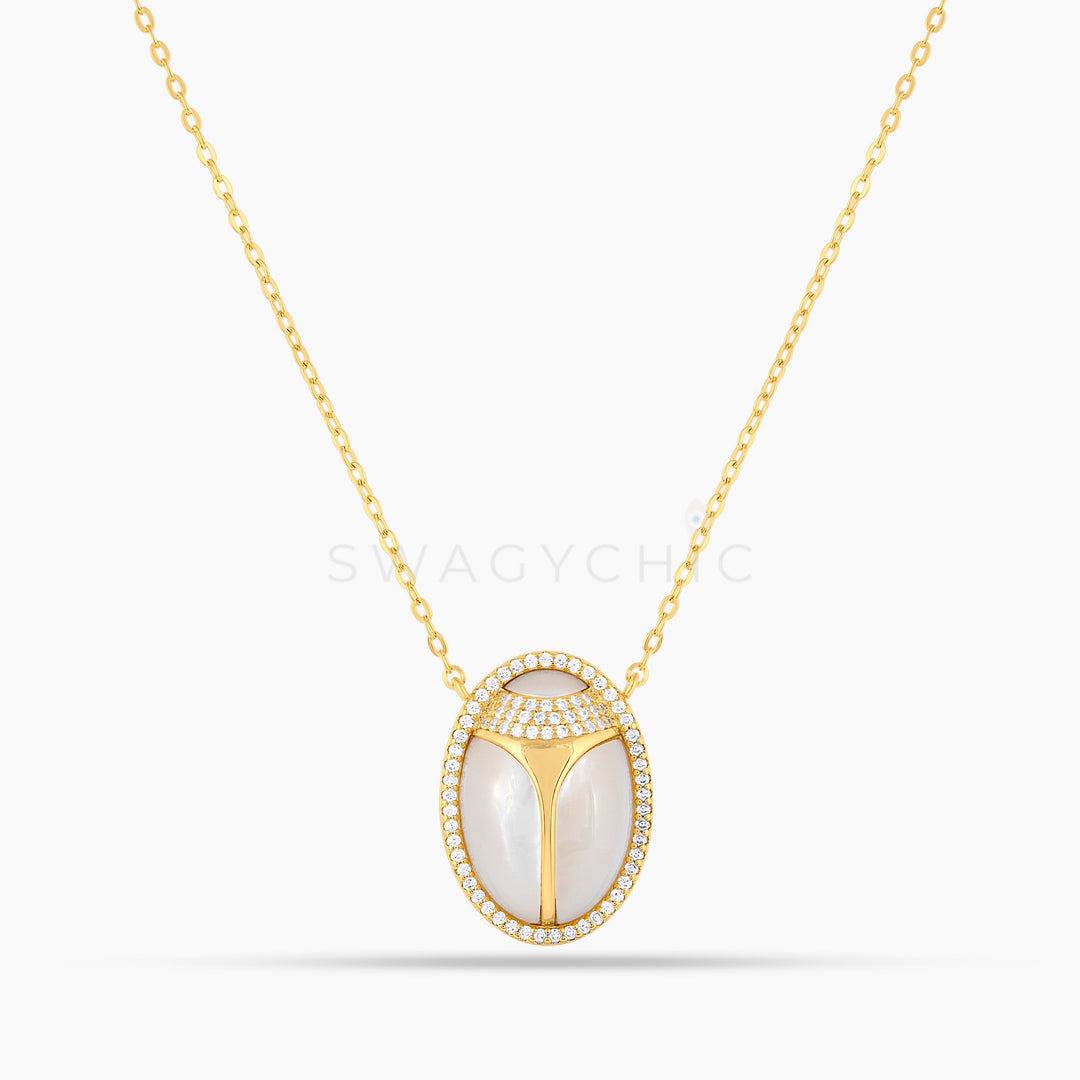 Elevated Scarab Mother of Pearl Necklace (Wholesale) - Swagychic