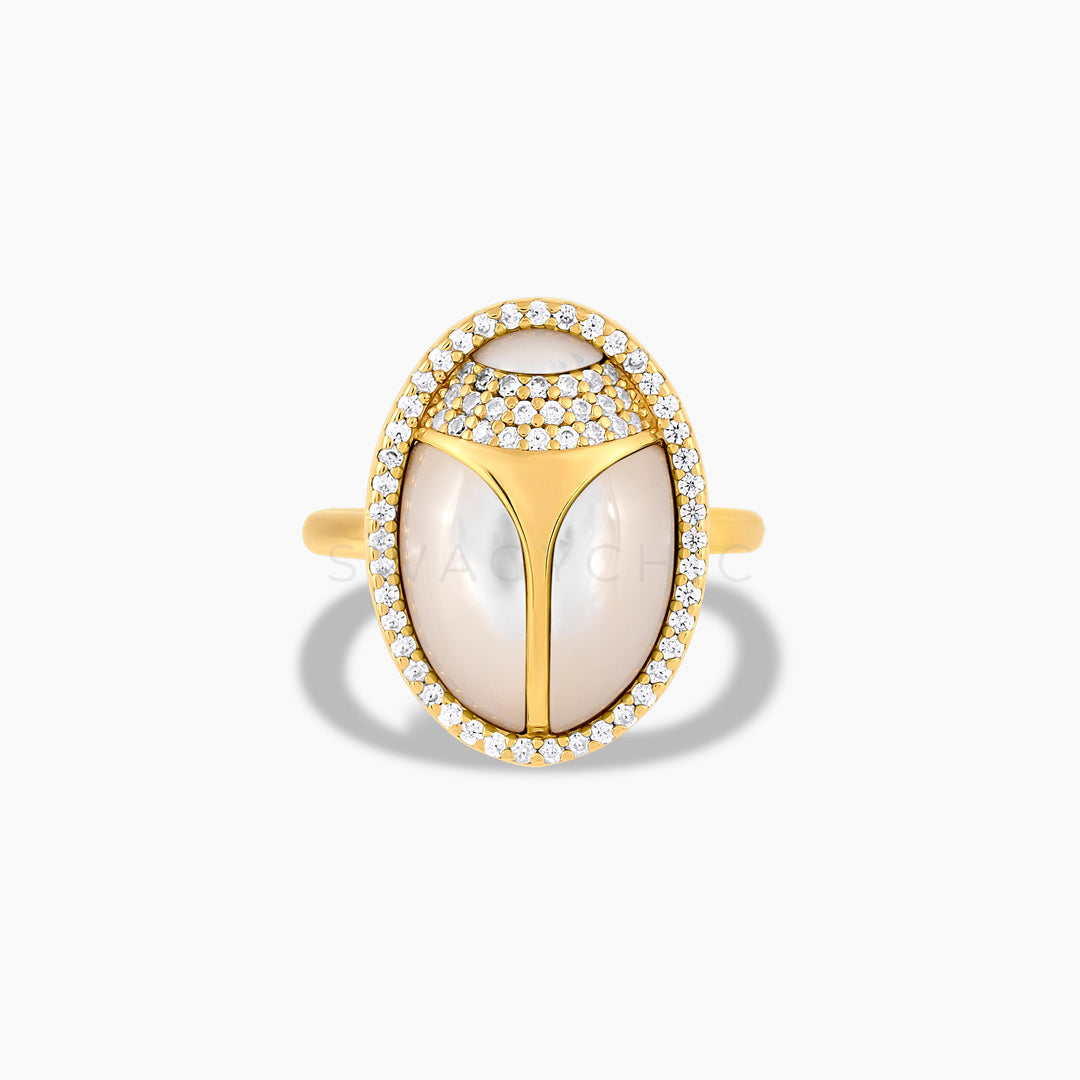 Elevated Scarab Mother of Pearl Ring (Wholesale) - Swagychic