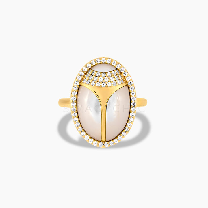 Elevated Scarab Mother of Pearl Ring (Wholesale) - Swagychic