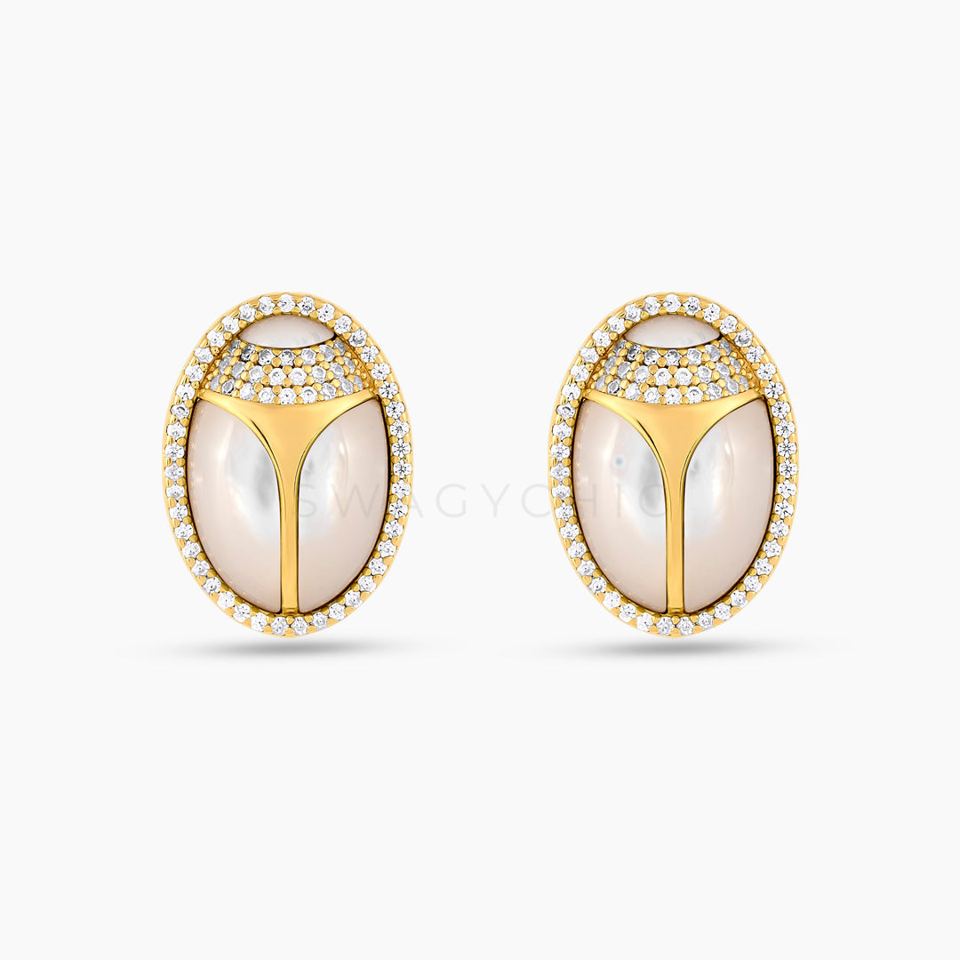 Elevated Scarab Mother of Pearl Studs (Wholesale) - Swagychic