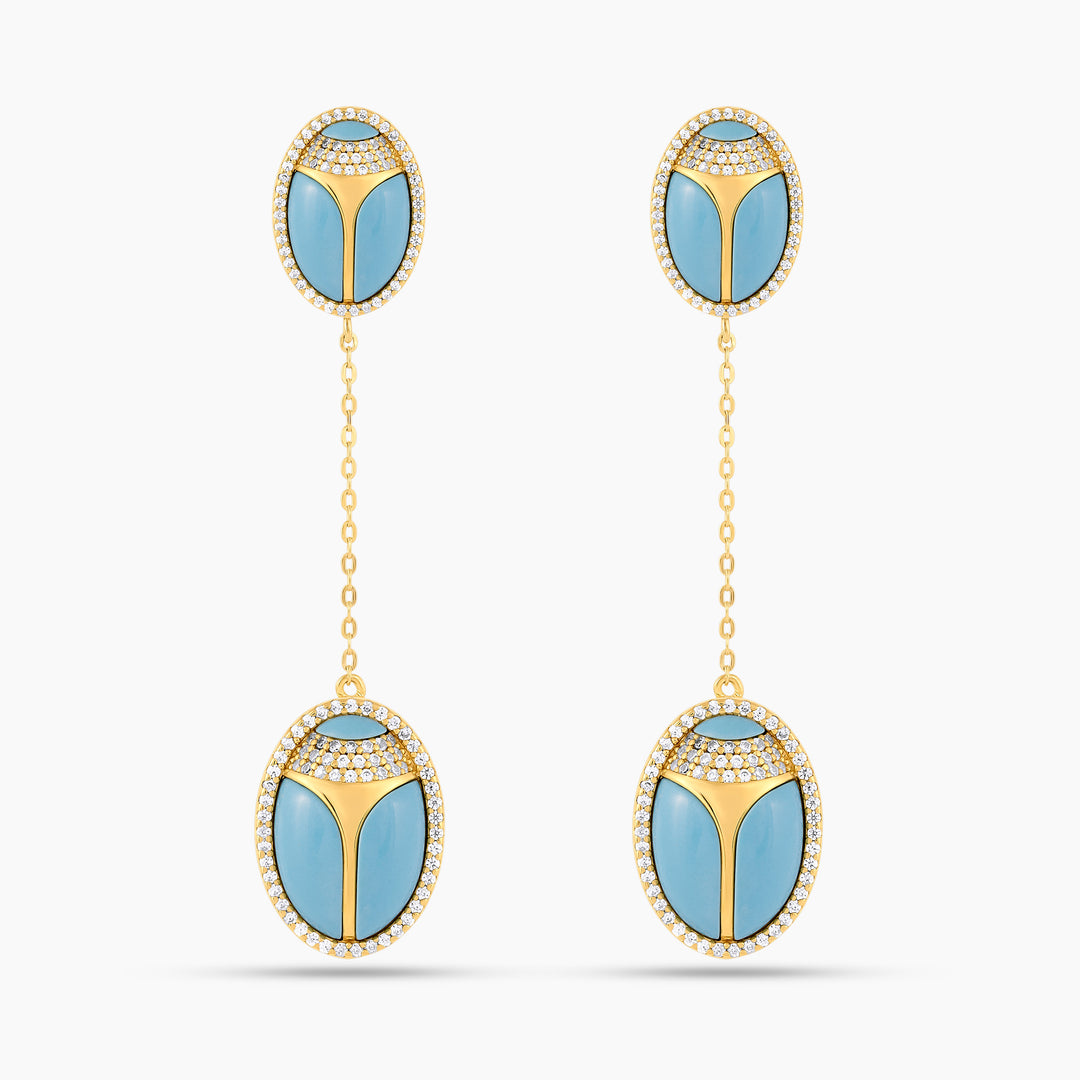 Elevated Scarab Turquoise Drop Earrings