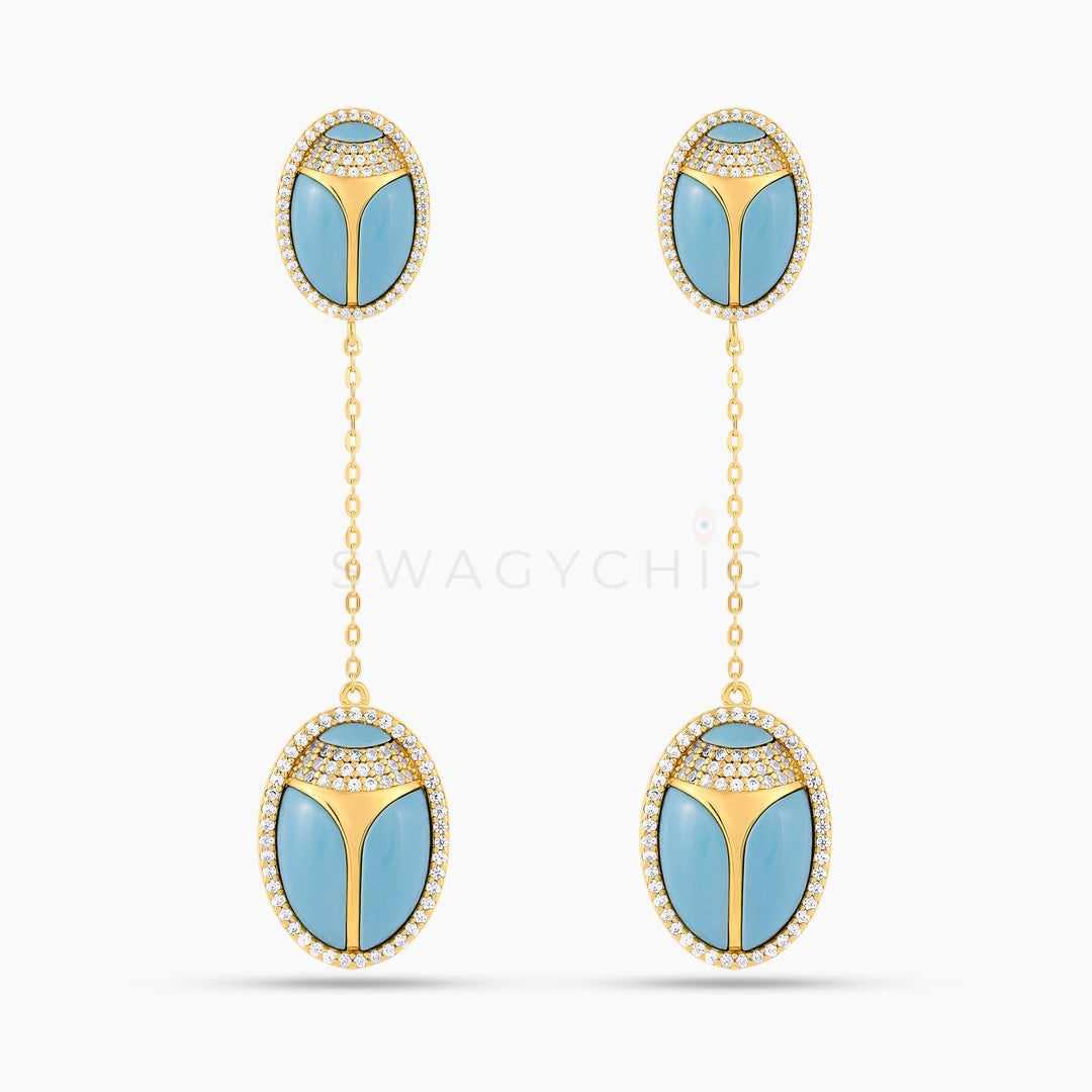 Elevated Scarab Turquoise Drop Earrings (Wholesale) - Swagychic
