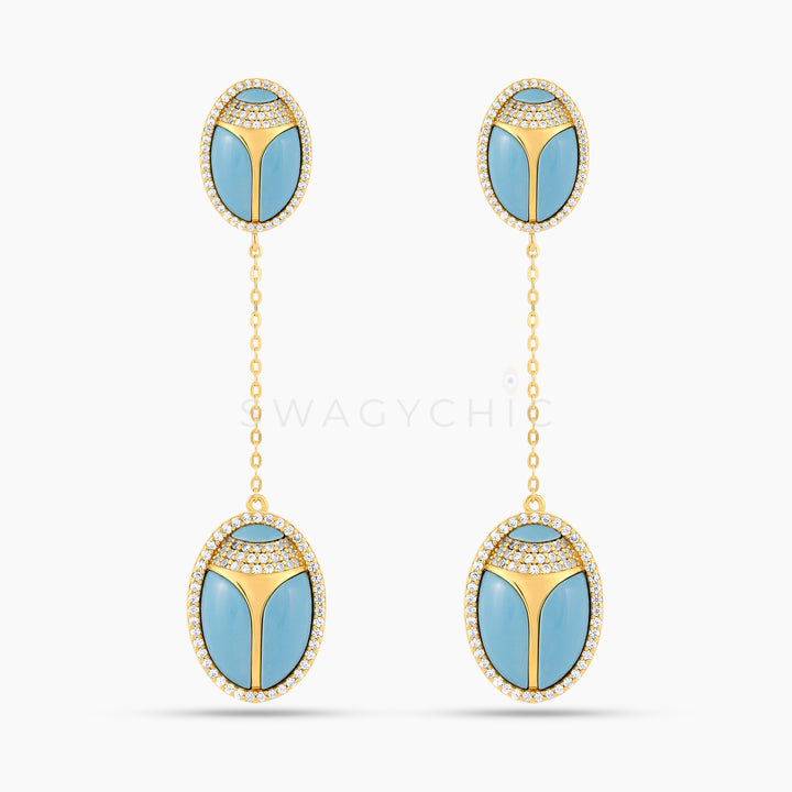 Elevated Scarab Turquoise Drop Earrings (Wholesale) - Swagychic