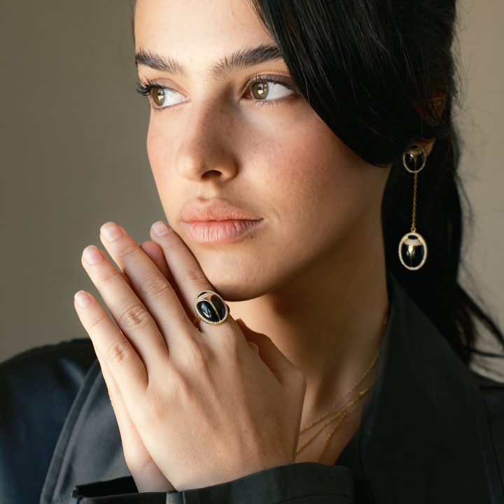 Elevated Scarab Black Onyx Ring - Swagychic