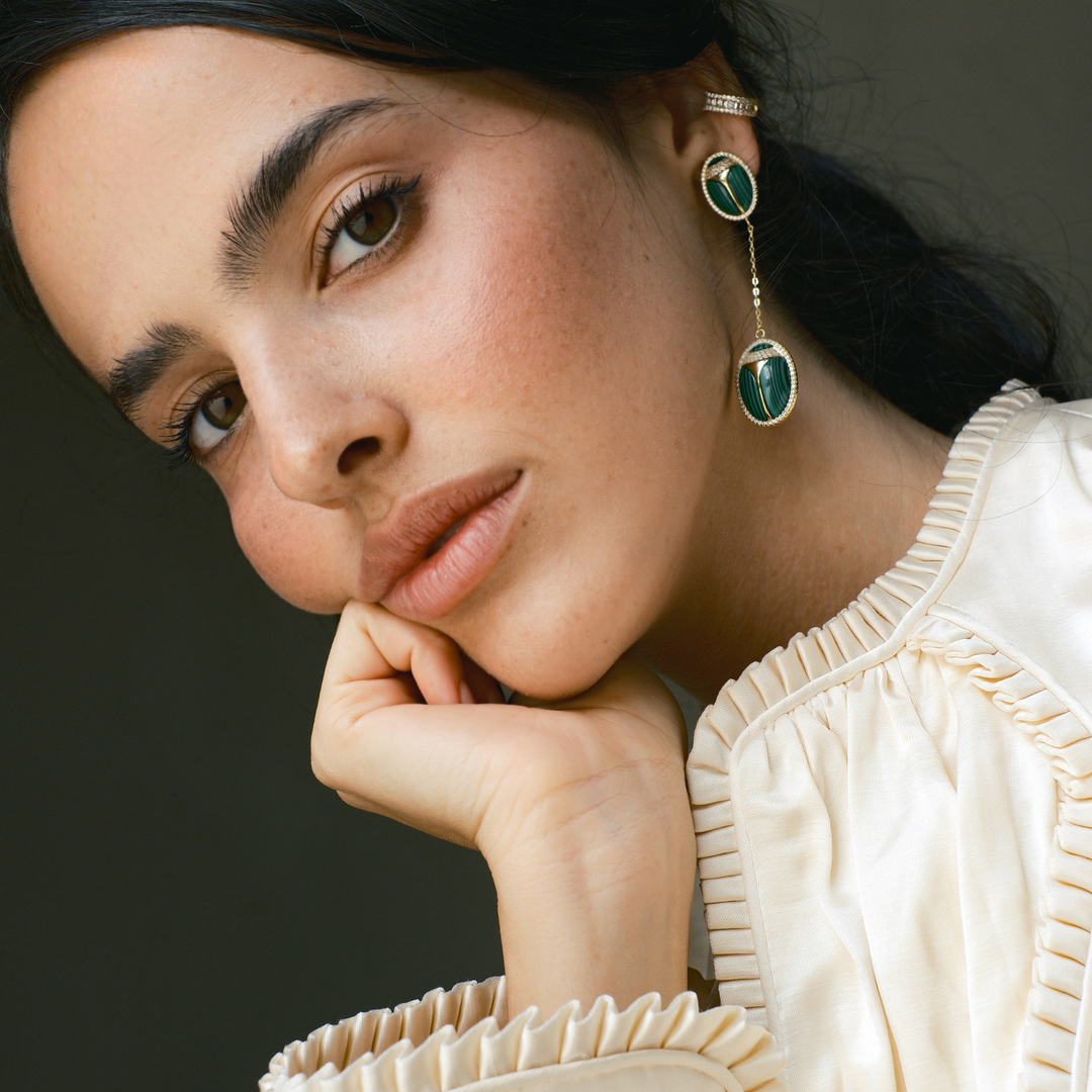Elevated Scarab Malachite Drop Earrings - Swagychic