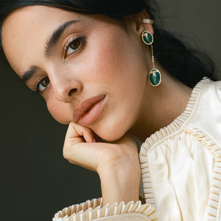 Elevated Scarab Malachite Drop Earrings - Swagychic